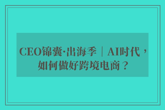 CEO锦囊·出海季｜AI时代，如何做好跨境电商？