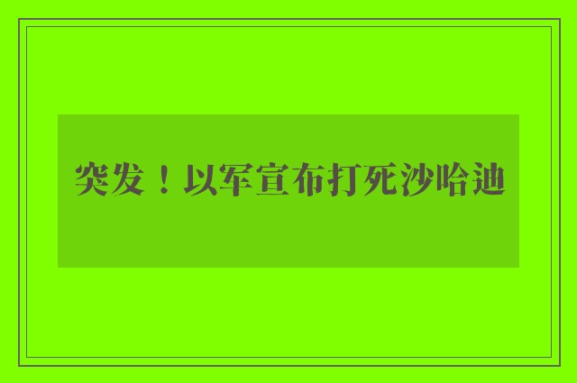 突发！以军宣布打死沙哈迪