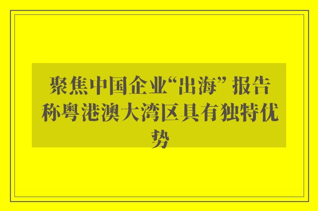 聚焦中国企业“出海” 报告称粤港澳大湾区具有独特优势