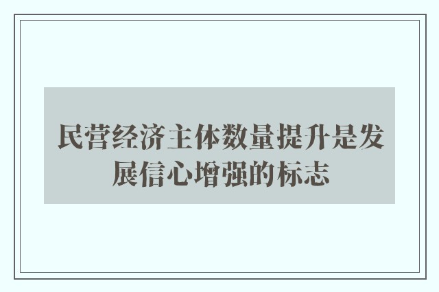 民营经济主体数量提升是发展信心增强的标志