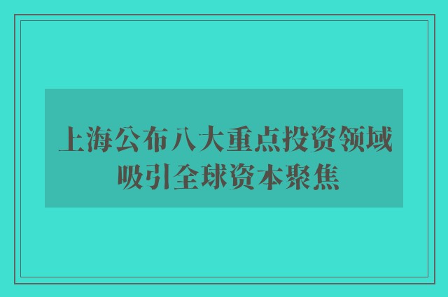 上海公布八大重点投资领域 吸引全球资本聚焦