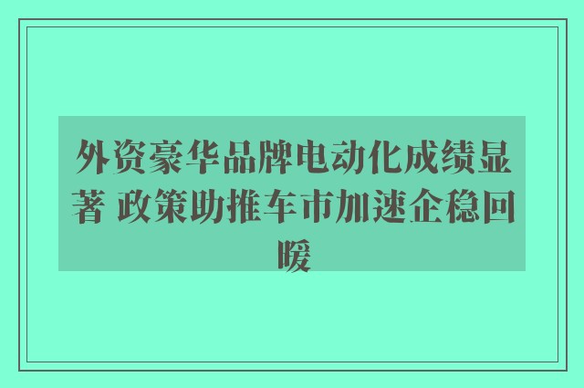 外资豪华品牌电动化成绩显著 政策助推车市加速企稳回暖