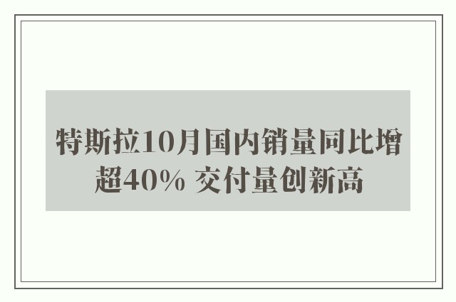 特斯拉10月国内销量同比增超40% 交付量创新高