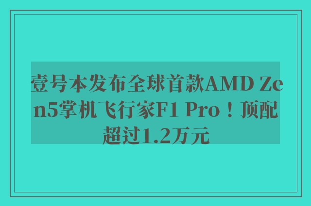 壹号本发布全球首款AMD Zen5掌机飞行家F1 Pro！顶配超过1.2万元