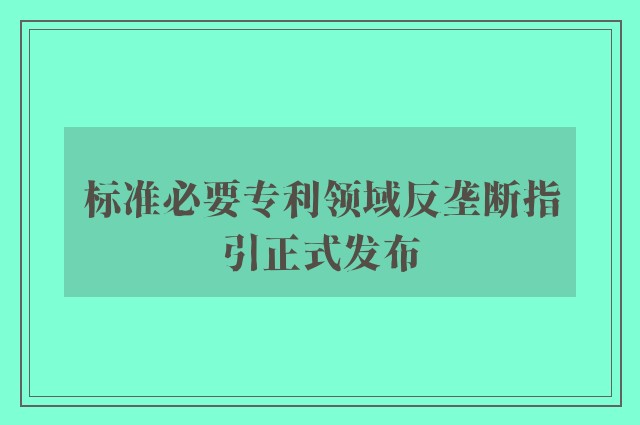 标准必要专利领域反垄断指引正式发布