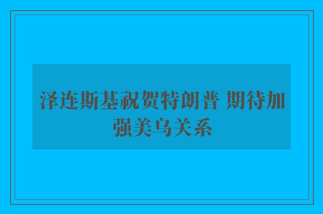 泽连斯基祝贺特朗普 期待加强美乌关系