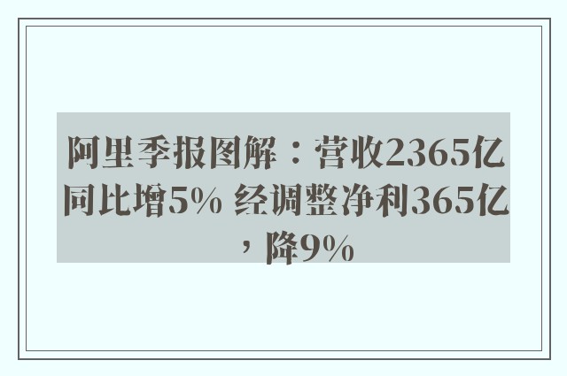 阿里季报图解：营收2365亿同比增5% 经调整净利365亿，降9%