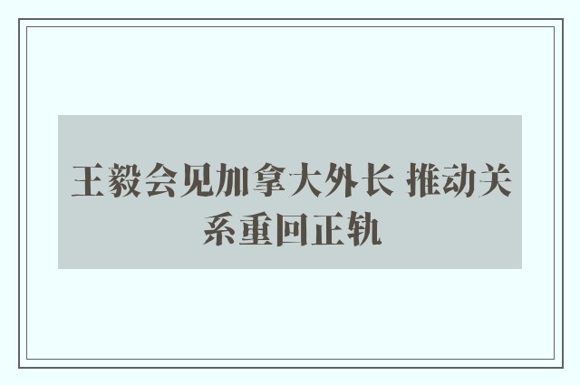 王毅会见加拿大外长 推动关系重回正轨