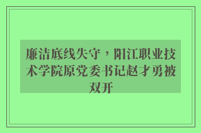 廉洁底线失守，阳江职业技术学院原党委书记赵才勇被双开