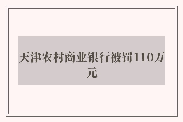 天津农村商业银行被罚110万元