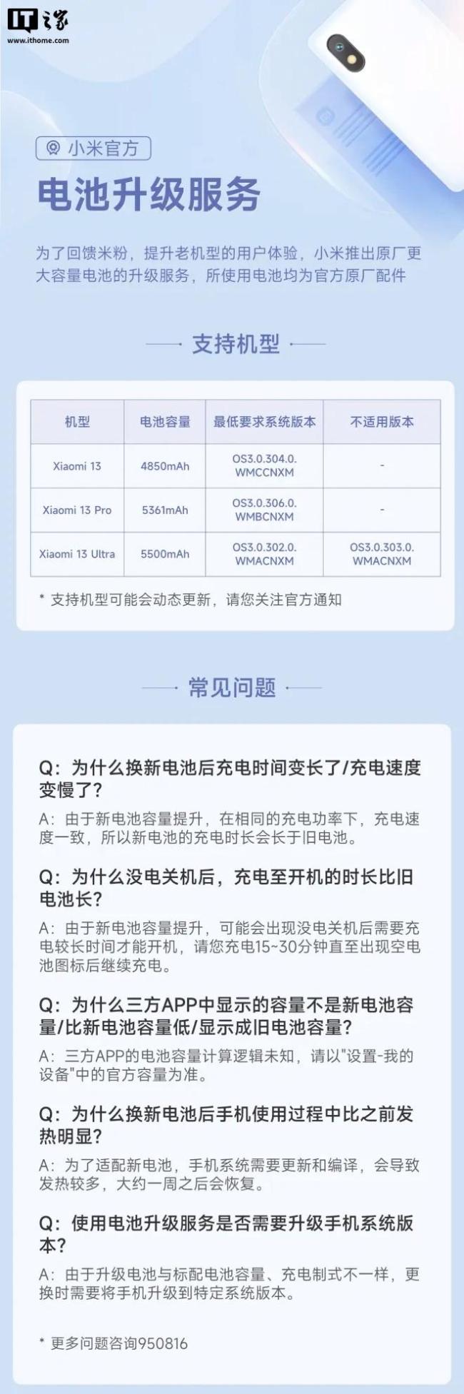 小米部分机型可换更大容量电池 电池升级服务拓展